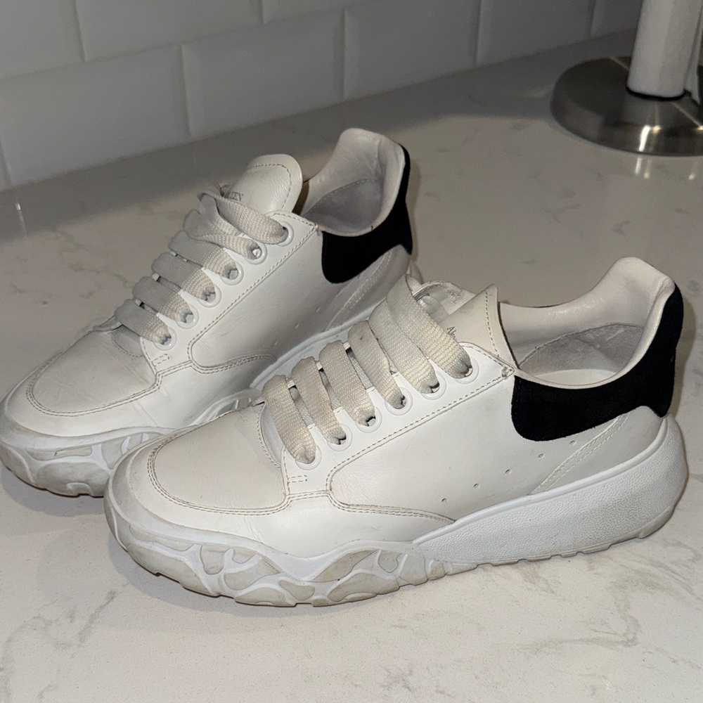 Alexander McQueen Oversize Court Trainers - White and Black Sneakers